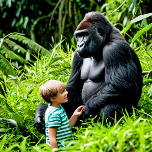 Mountain Gorilla Encounter**

A family-friendly scene of tourists, fully clothed in appropriate hiking gear, observing a family of mountain gorillas in Volcanoes National Park, Rwanda. Lush green foliage surrounds them. Natural lighting, perfect anatomy, correct proportions, well-formed hands, proper finger count, professional photography, safe for work, appropriate content, modest, professional.

**