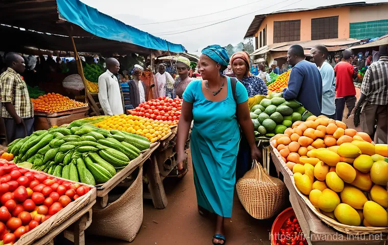 르완다에서의 유기농 제품 소비 - **Prompt:** A vibrant and lush organic farm nestled in the rolling green hills of Rwanda. A Rwandan ...