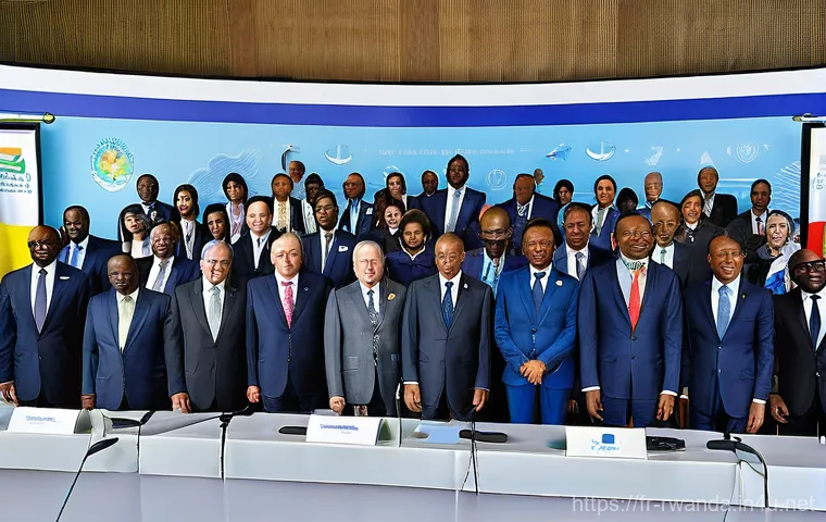 르완다와 국제 교류 사례 - **Kigali Tech Innovation Hub:** A dynamic, brightly lit scene inside a modern tech incubator in Kiga...