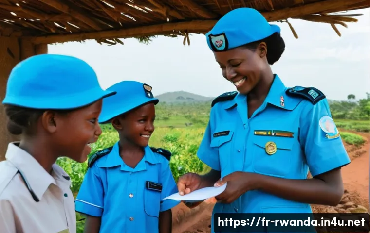 르완다와 유엔 평화 활동 - **"A vibrant and hopeful scene depicting Rwandan UN peacekeepers (both male and female) in their dis...