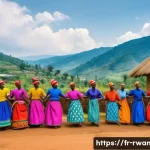 르완다에서의 로컬 투어 - A vibrant Rwandan village scene during a traditional dance celebration, featuring local men and wome...