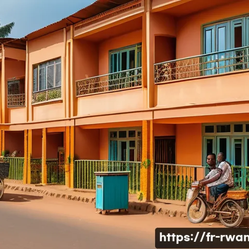 르완다의 주거 시설 - A vibrant urban street scene in Kigali showcasing a harmonious blend of traditional Rwandan brick ho...