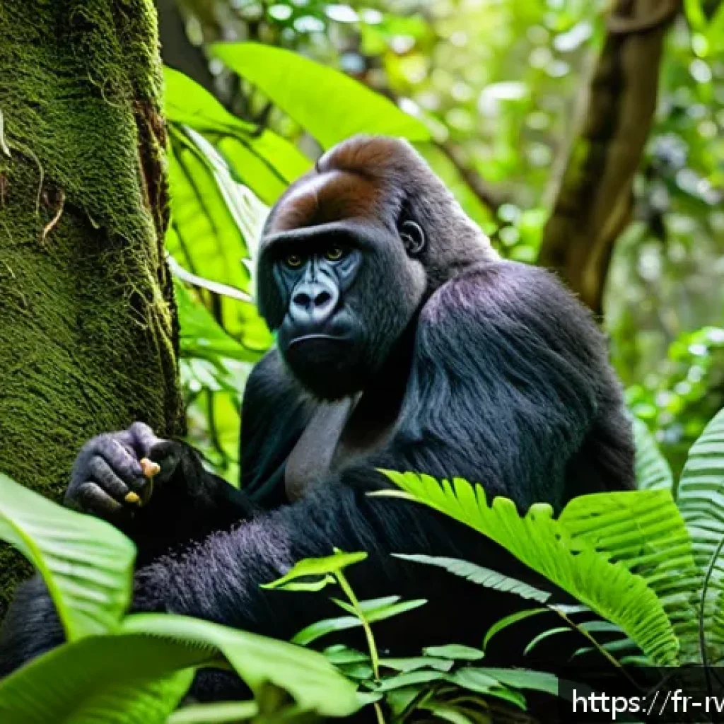 르완다의 주요 에코투어 목적지 - A vibrant Rwandan tropical rainforest scene during daylight, showcasing dense green foliage, towerin...