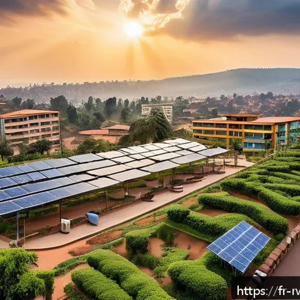 르완다 주요 뉴스 - A vibrant urban scene in Kigali showcasing a smart city environment at sunset, with modern buildings...