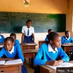 르완다의 주요 사회적 문제 - A vibrant rural Rwandan classroom scene showing a diverse group of ambitious teenagers, all wearing ...