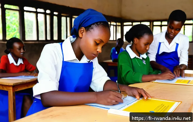 르완다에서의 일자리 창출 - A vibrant vocational training center in Rwanda, featuring diverse young adults engaged in hands-on l...